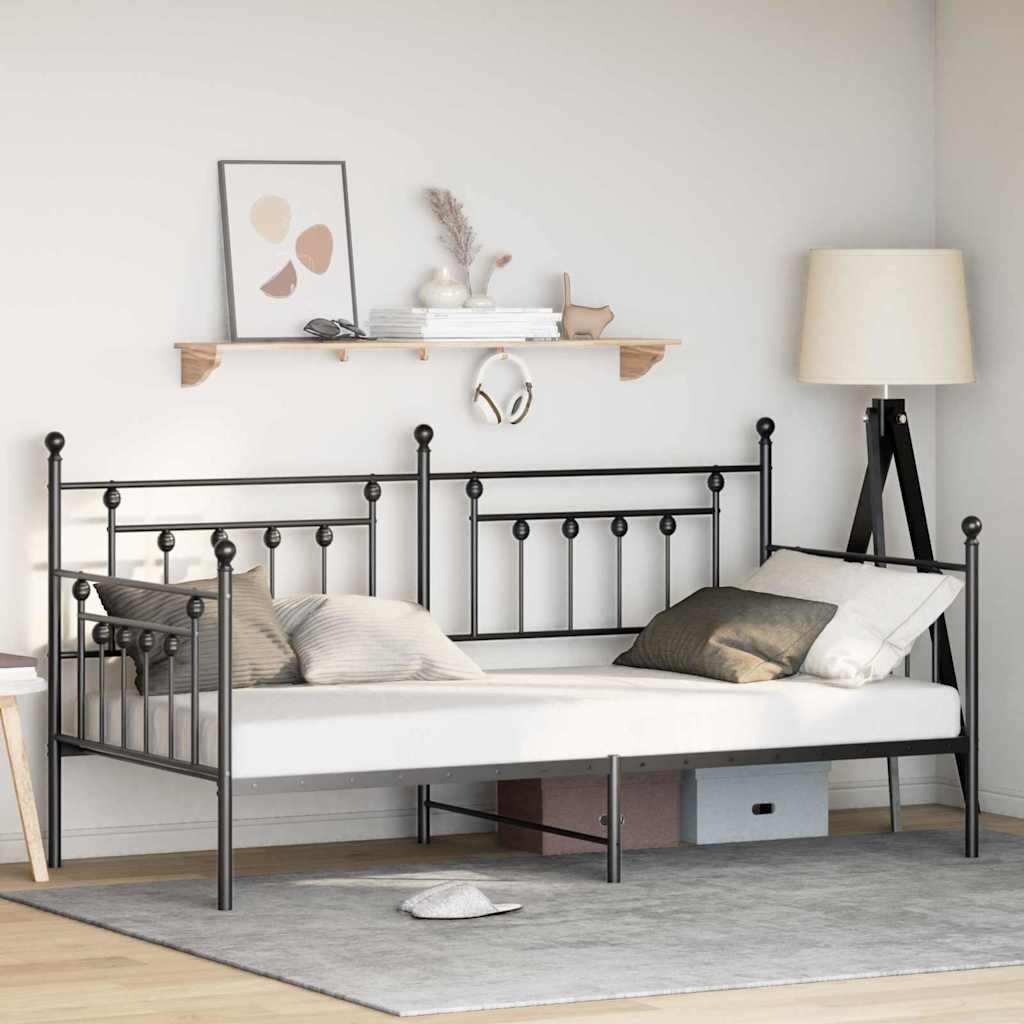 vidaXL Bedframe voor een daybed met hoofdeinde Zwart 90 x 190 cm Staal