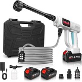 Mobiele Draadloze Accu Hogedrukreiniger – Met 2 Accu’s, 6-in-1 Verstelbare 180° Spuitmond, 5M Slang & Filterketel, Hogedruk Waterreiniger Voor Auto, Terras & Tuin