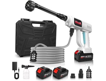 Mobiele Draadloze Accu Hogedrukreiniger – Met 2 Accu’s, 6-in-1 Verstelbare 180° Spuitmond, 5M Slang & Filterketel, Hogedruk Waterreiniger Voor Auto, Terras & Tuin