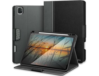 Hoes voor iPad Pro 11-inch (4e/3e/2e/1e gen 2022/2021/2020/2018) met potloodhouder, PU leer Smart Folio, Apple Pencil 2 ondersteuning, zwart