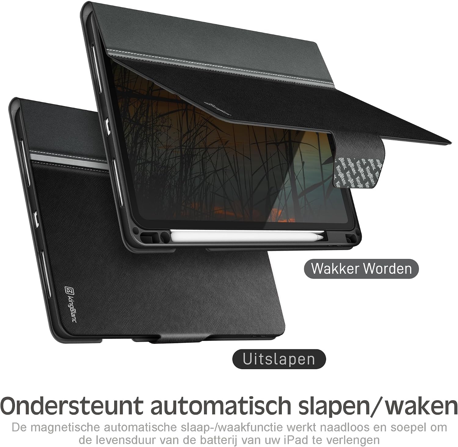 Hoes voor iPad Pro 11-inch (4e/3e/2e/1e gen 2022/2021/2020/2018) met potloodhouder, PU leer Smart Folio, Apple Pencil 2 ondersteuning, zwart