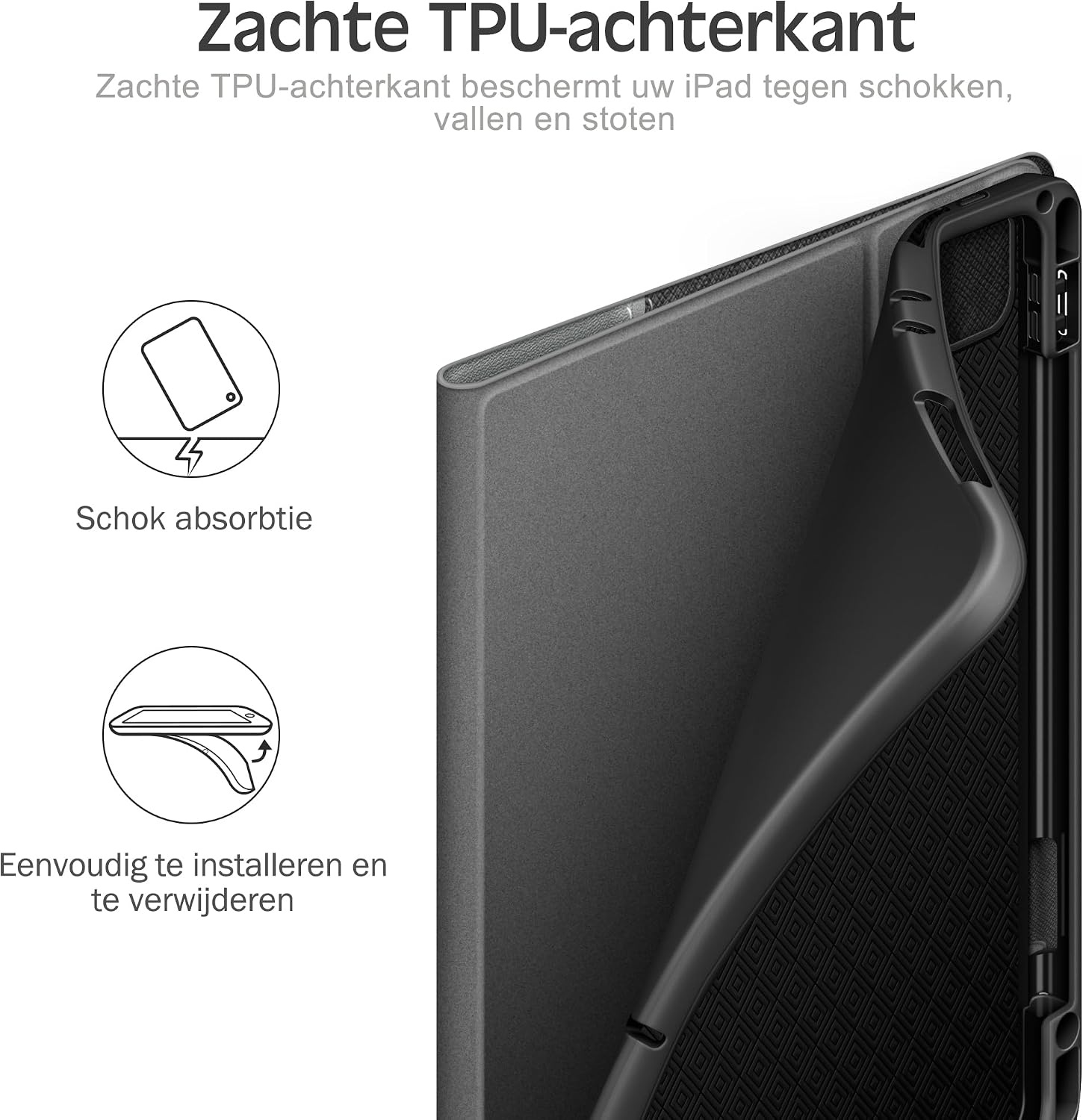 Hoes voor iPad Pro 11-inch (4e/3e/2e/1e gen 2022/2021/2020/2018) met potloodhouder, PU leer Smart Folio, Apple Pencil 2 ondersteuning, zwart