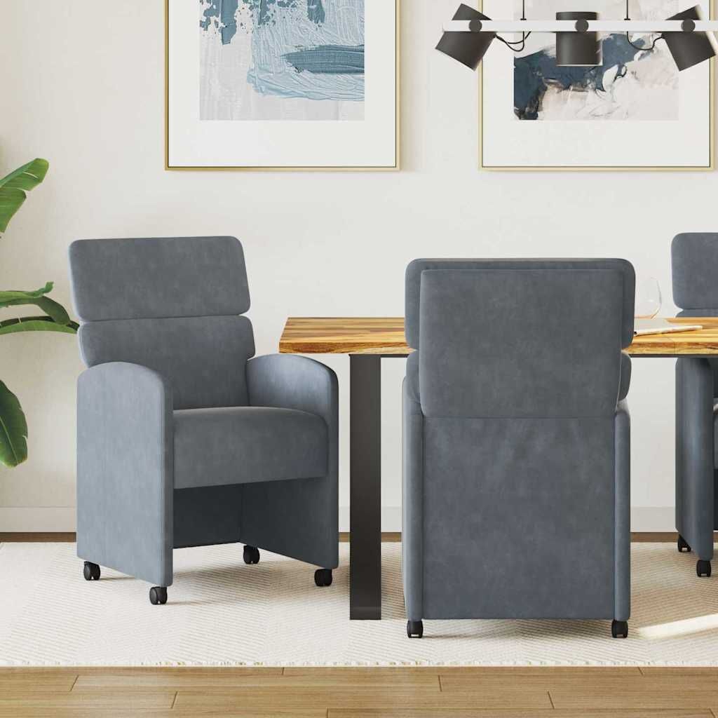 vidaXL Eetkamerstoelen met Wieltjes 2 st Fluweel Donkergrijs