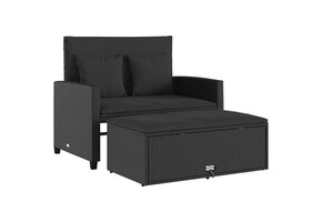 vidaXL Tuinbank Poly Rattan Zwart 2-Zits met Kussens - 35% Korting