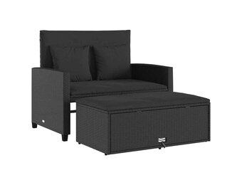 vidaXL Tuinbank 2-zits met kussens poly rattan zwart