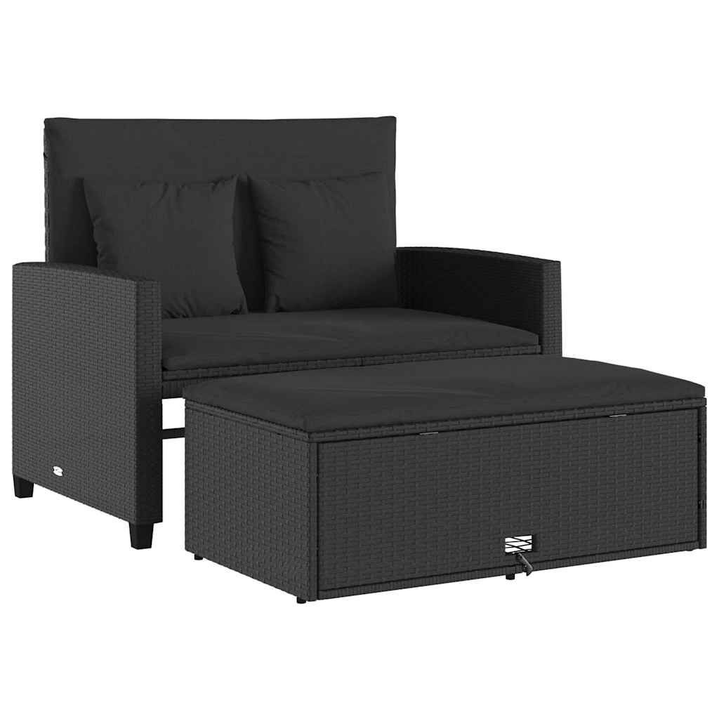 vidaXL Tuinbank 2-zits met kussens poly rattan zwart