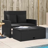 vidaXL Tuinbank 2-zits met kussens poly rattan zwart