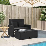 vidaXL Tuinbank 2-zits met kussens poly rattan zwart