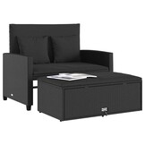 vidaXL Tuinbank 2-zits met kussens poly rattan zwart