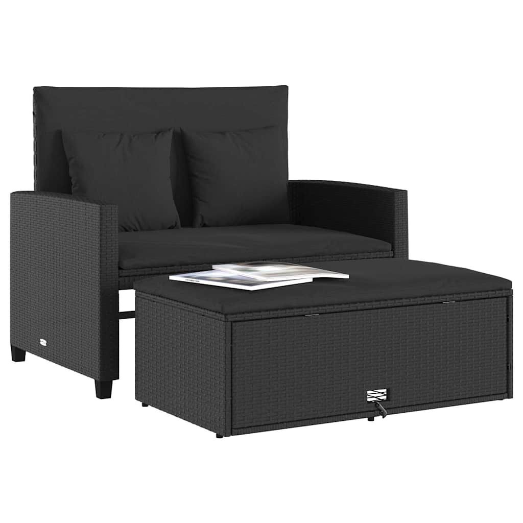 vidaXL Tuinbank 2-zits met kussens poly rattan zwart