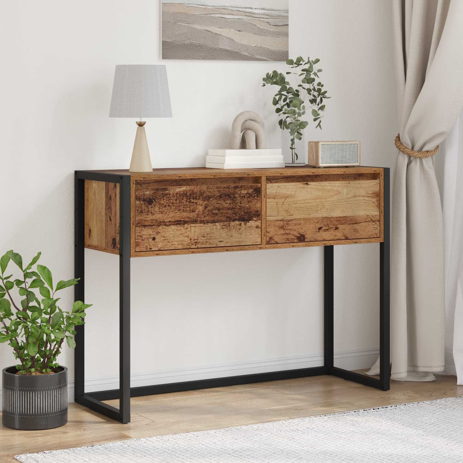 vidaXL Bijzettafel Oud Hout 100 x 36 x 75 cm Bewerkt hout