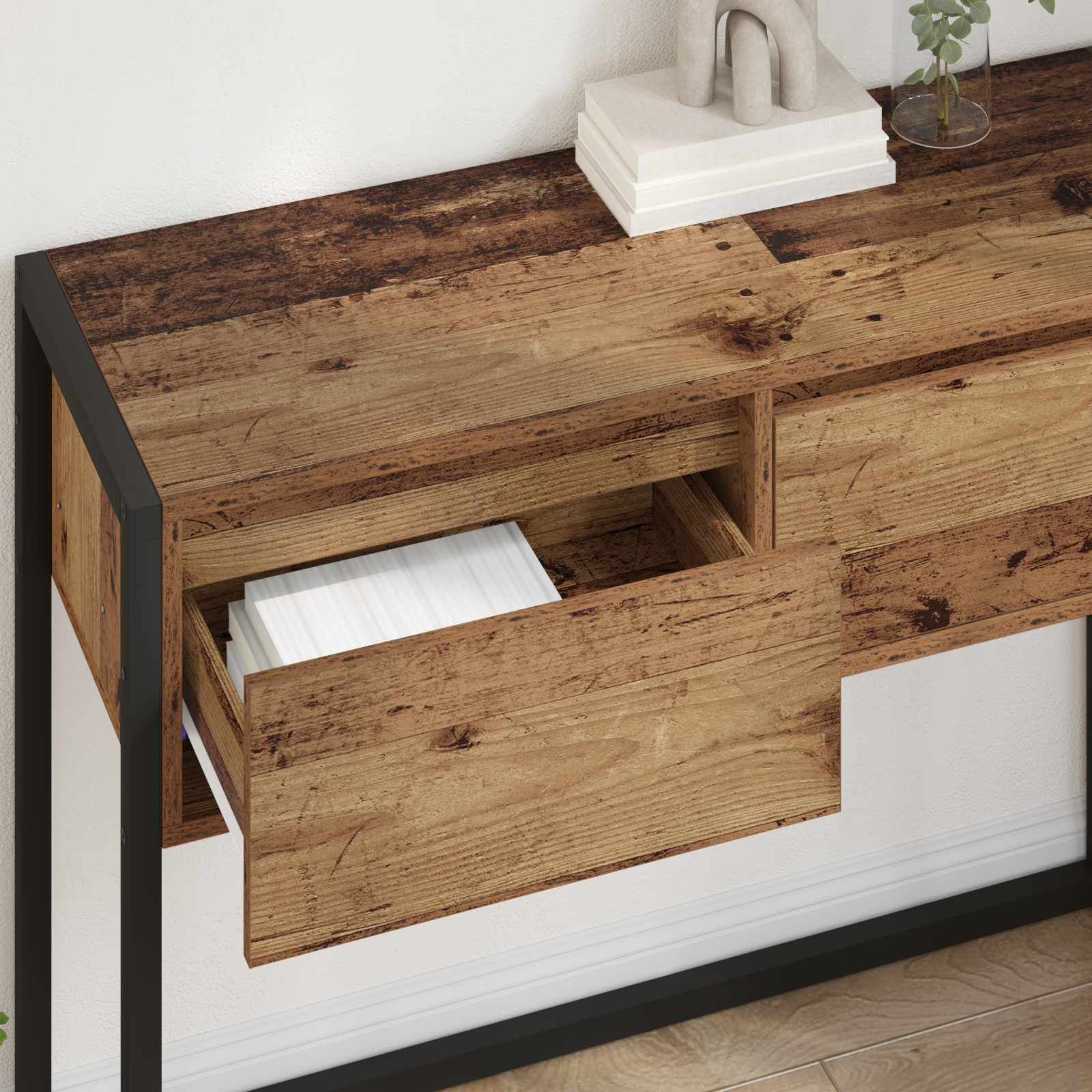 vidaXL Bijzettafel Oud Hout 100 x 36 x 75 cm Bewerkt hout