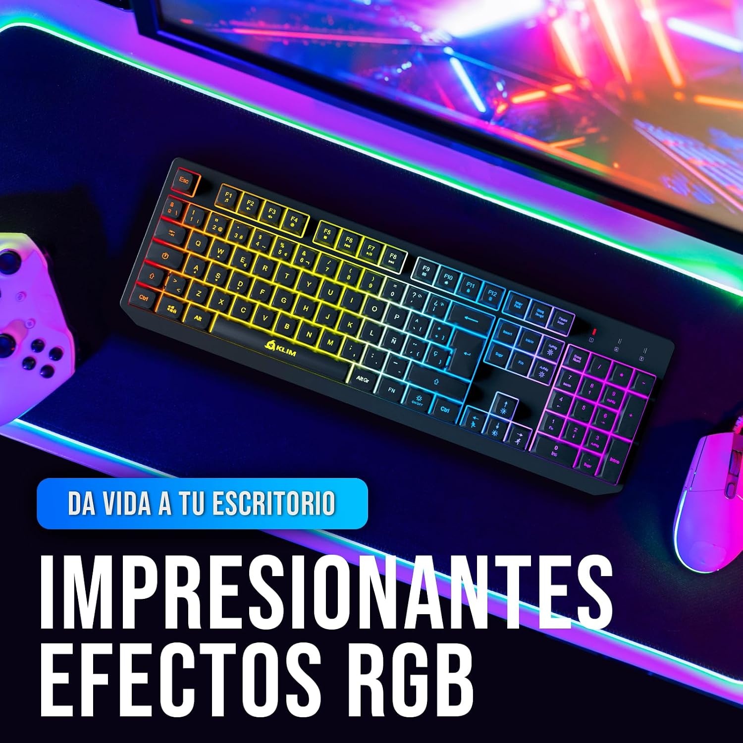 Draadloos Gaming Toetsenbord Spaans Zwart - RGB | 79% Korting