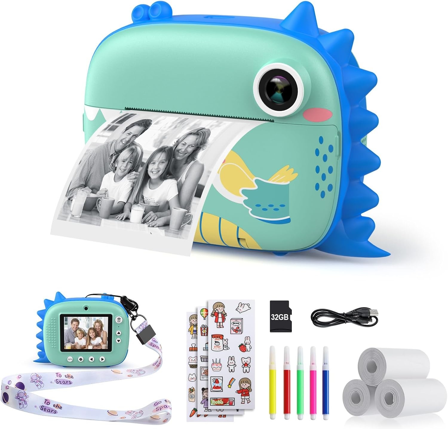 Kindercamera Instant Blauw - 20MP Dubbele Camera met Direct Print & 32GB SD