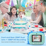 Kindercamera Instant Blauw - 20MP Dubbele Camera met Direct Print & 32GB SD