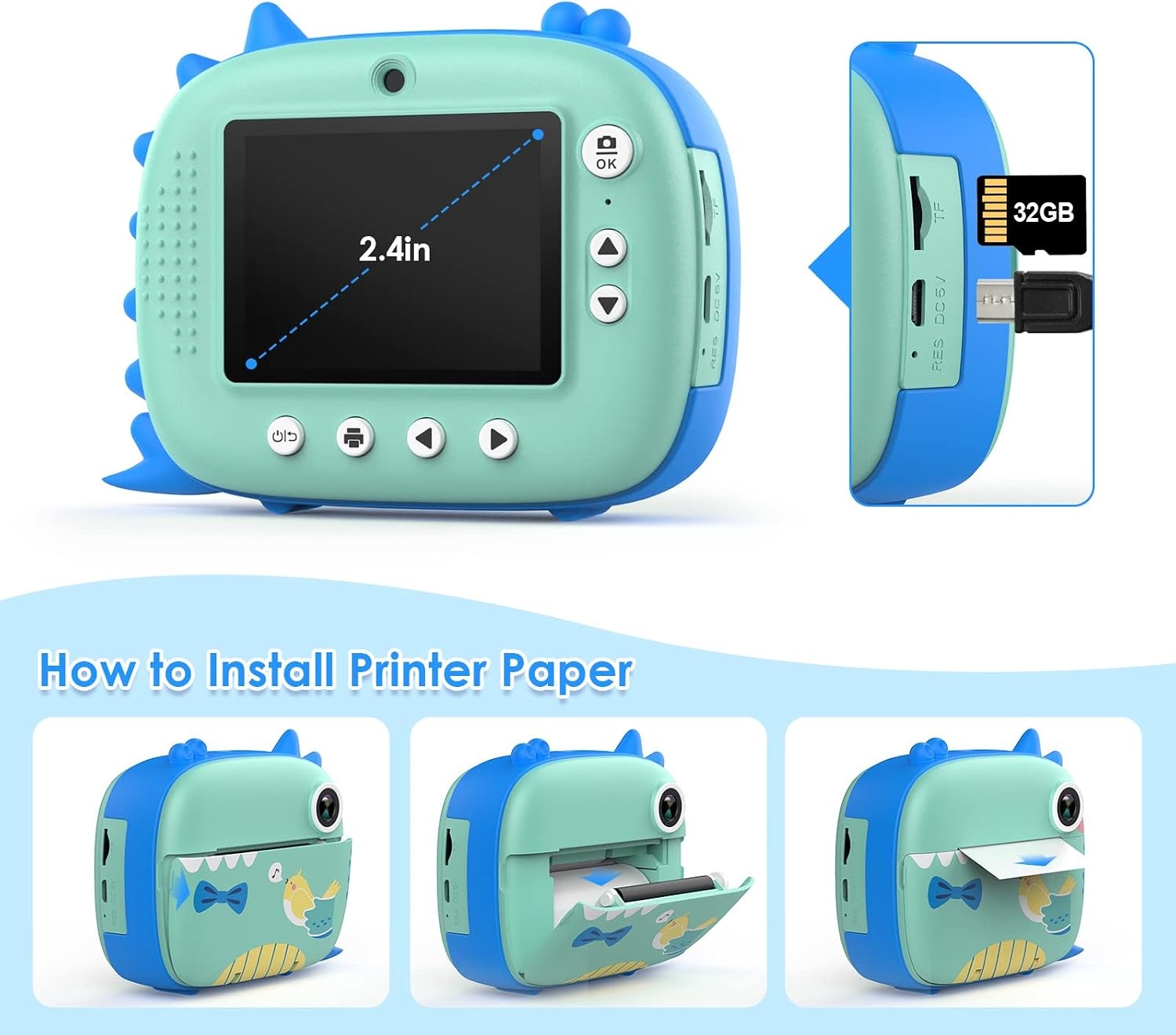 Kindercamera Instant Blauw - 20MP Dubbele Camera met Direct Print & 32GB SD