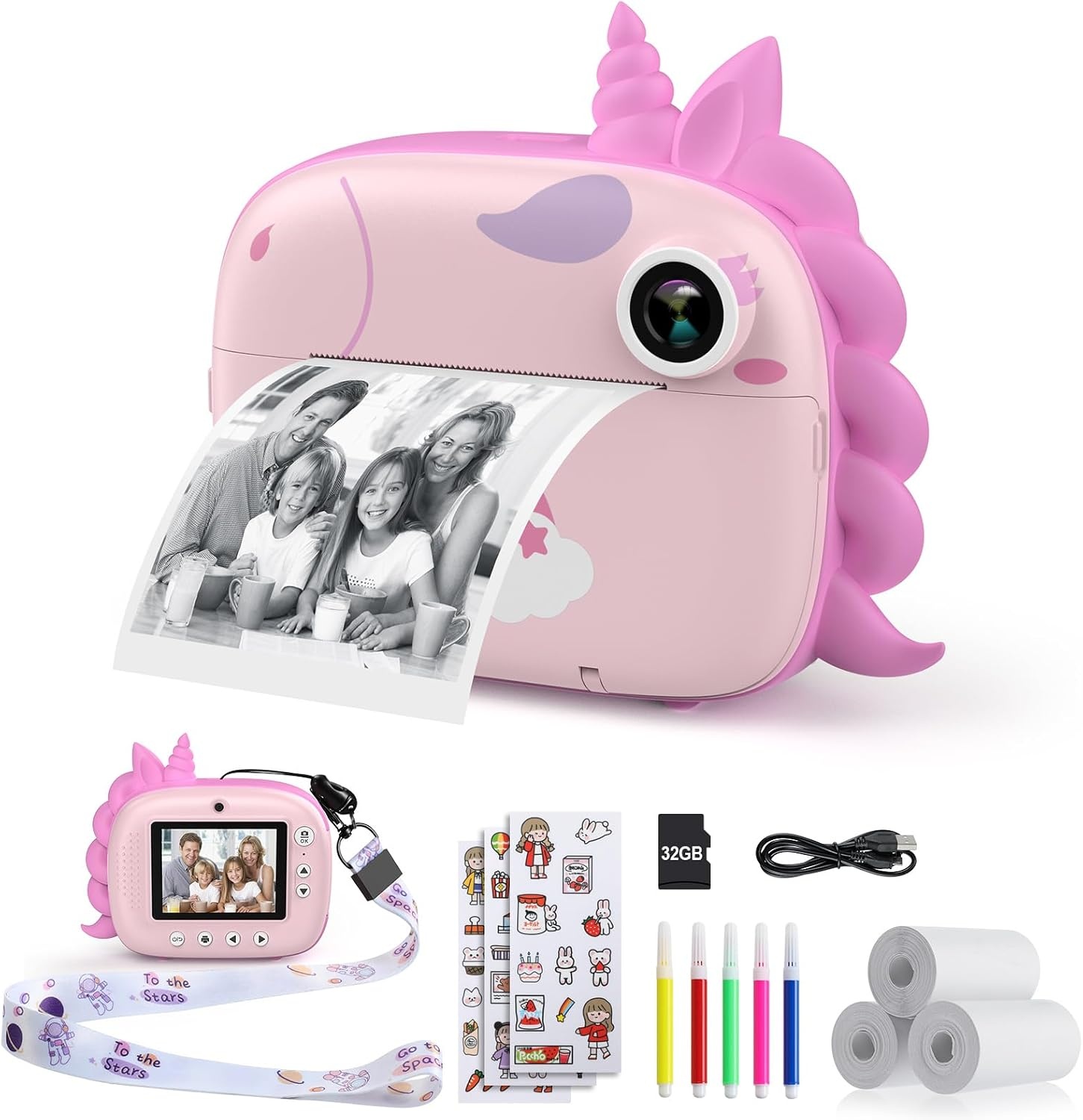 Kindercamera Instant Blauw - 20MP Dubbele Camera met Direct Print & 32GB SD