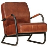 Bruine lederen fauteuil met ijzeren frame - 35% korting