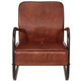 Bruine lederen fauteuil met ijzeren frame - 35% korting