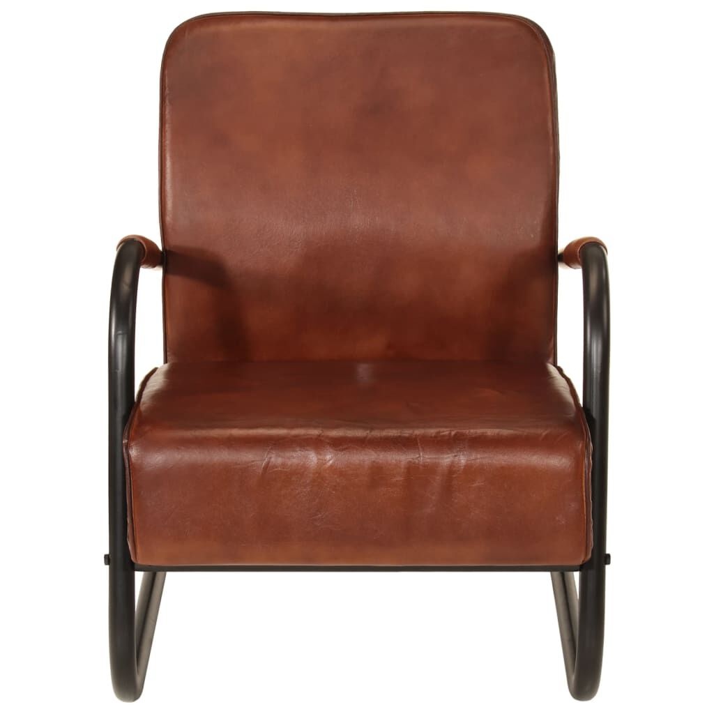 Bruine lederen fauteuil met ijzeren frame - 35% korting