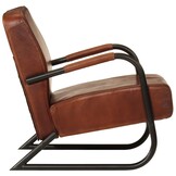 Bruine lederen fauteuil met ijzeren frame - 35% korting