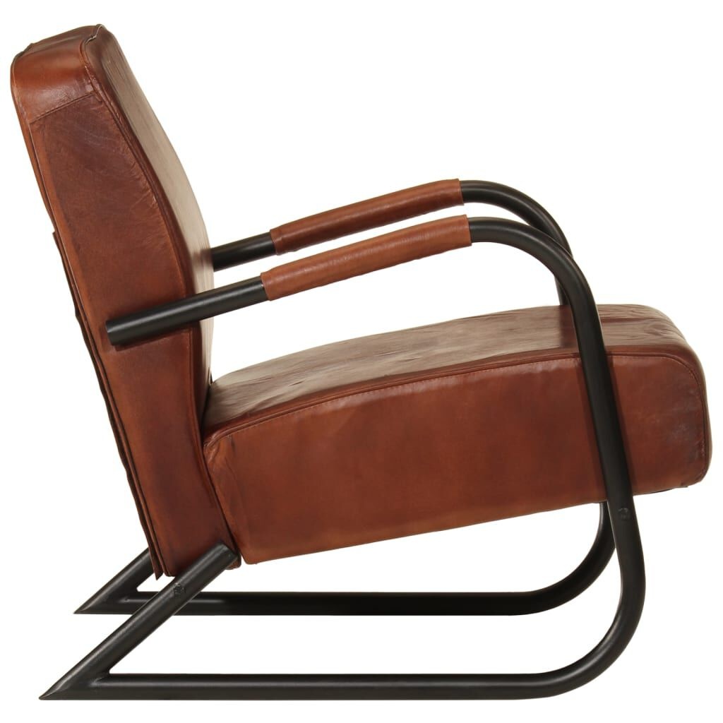 Bruine lederen fauteuil met ijzeren frame - 35% korting