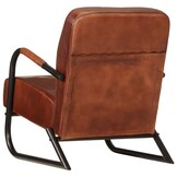 Bruine lederen fauteuil met ijzeren frame - 35% korting