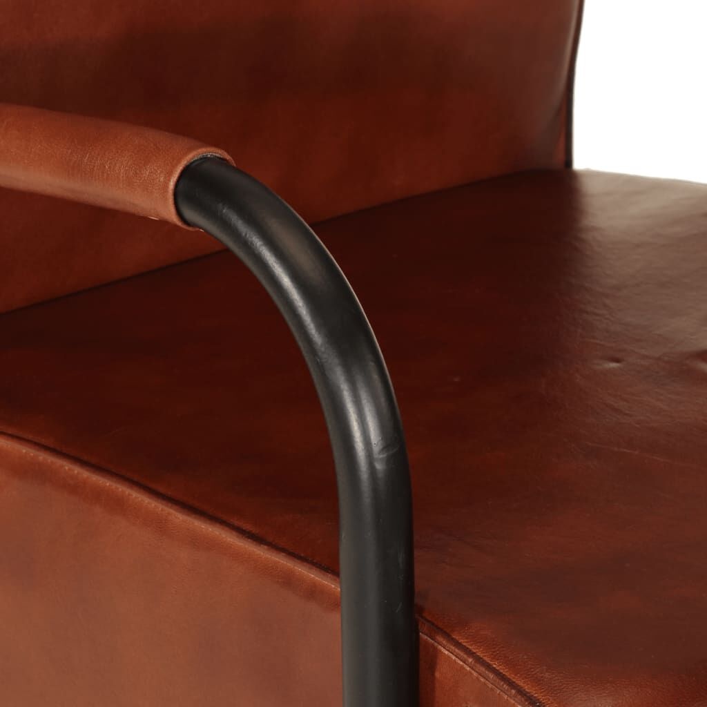 Bruine lederen fauteuil met ijzeren frame - 35% korting