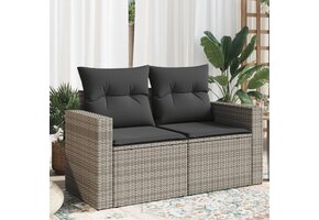 vidaXL Tuinbank 2-zits met Kussens (Polyrotan Grijs) - 30% Korting!