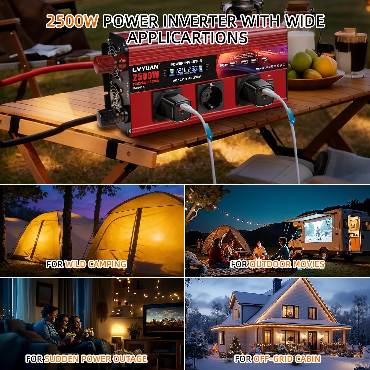 Omvormer 12V naar 230V - 2500W - 35% Korting!