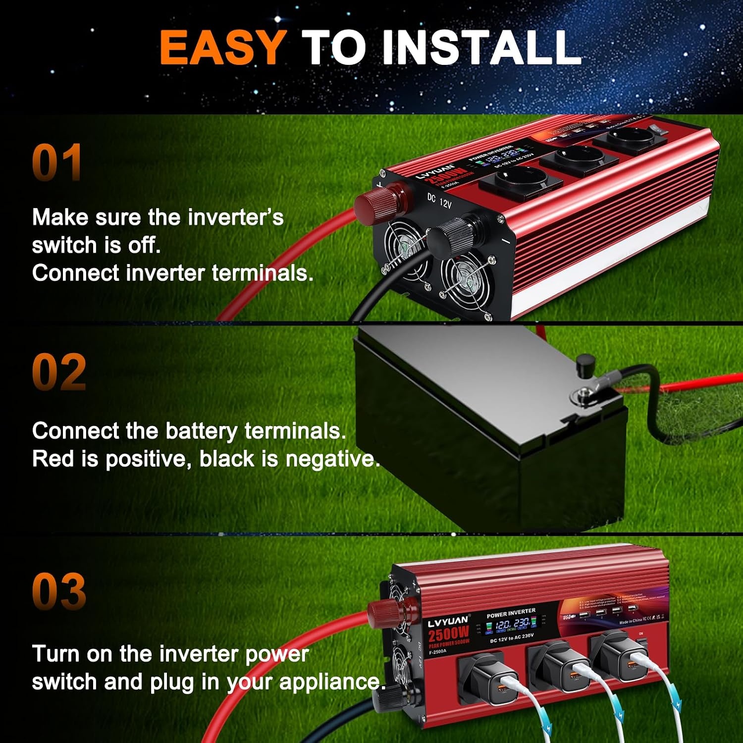 Omvormer 12V naar 230V - 2500W - 35% Korting!