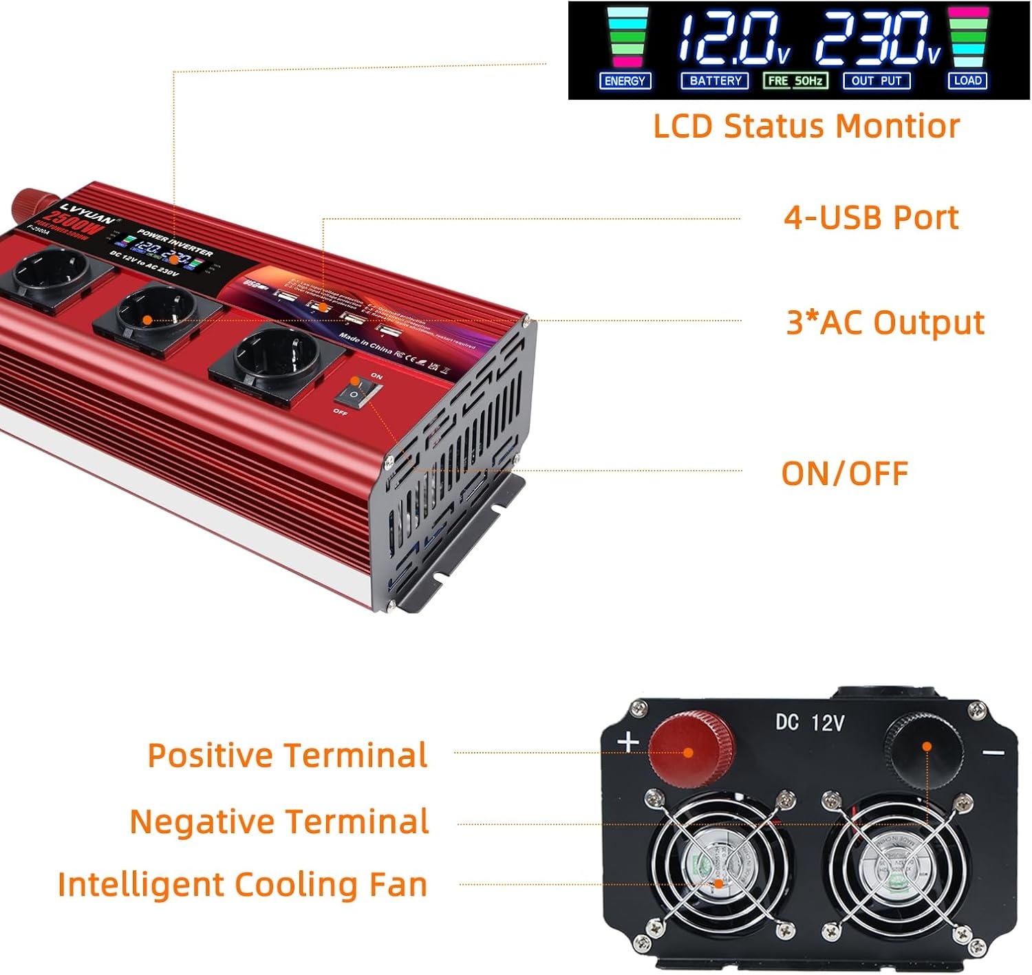 Omvormer 12V naar 230V - 2500W - 35% Korting!