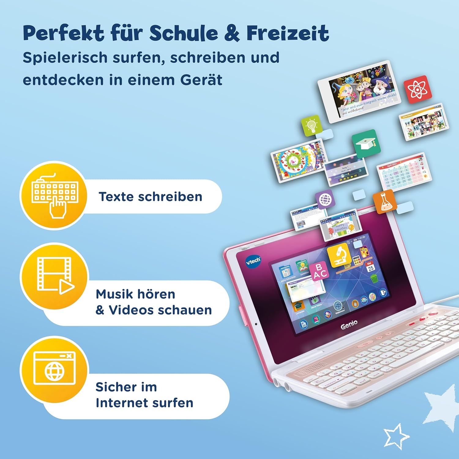 VTech Genio leerlaptop XL roze - 7" LCD, 40 educatieve spellen