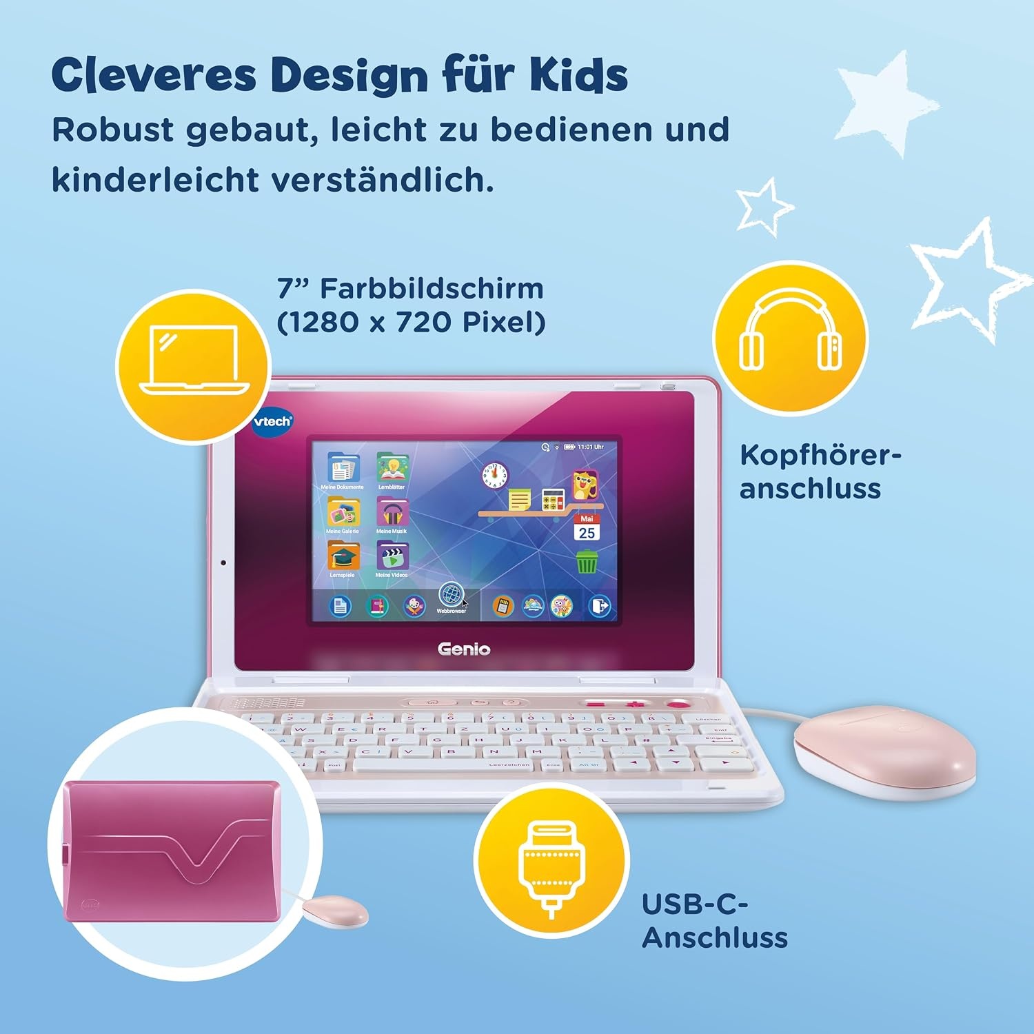 VTech Genio leerlaptop XL roze - 7" LCD, 40 educatieve spellen