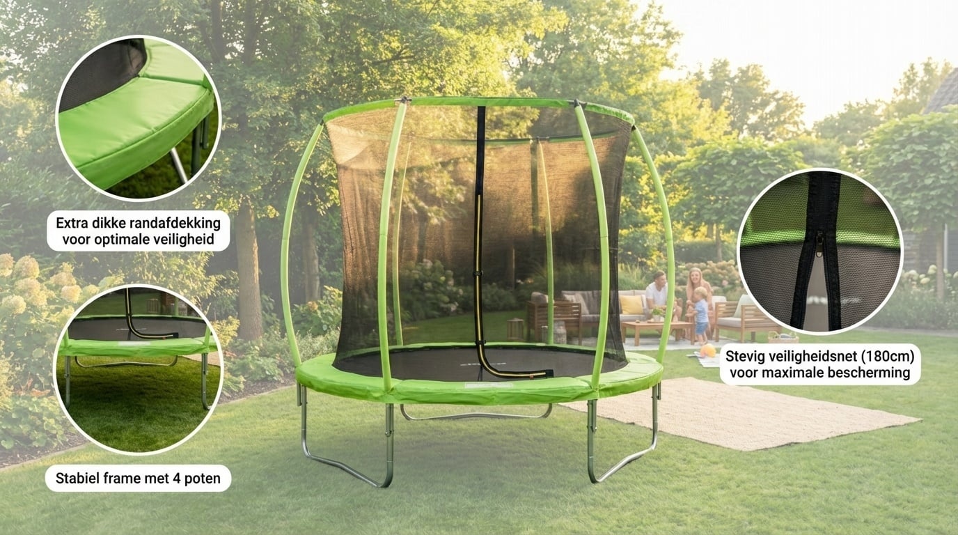 Trampoline 305cm met Veiligheidsnet - Groen/Zwart - 35% Korting
