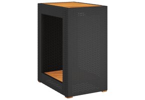 Retoure Tuinbijzettafel met Houten Blad - Zwart Poly Rattan (60x40x75 cm) - 34% Korting!
