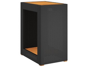 Retoure Tuinbijzettafel met Houten Blad - Zwart Poly Rattan (60x40x75 cm) - 34% Korting!