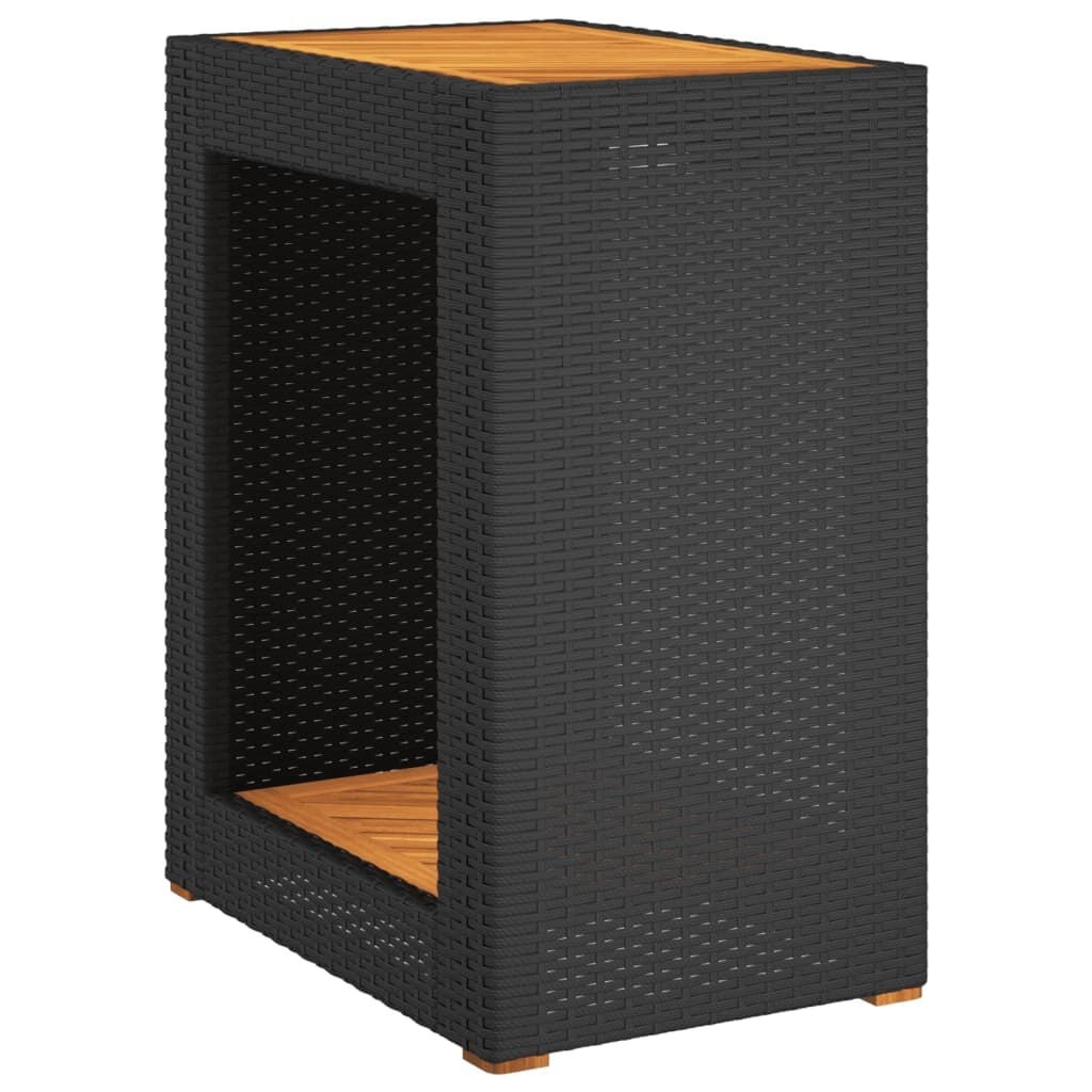 Retoure Tuinbijzettafel met Houten Blad - Zwart Poly Rattan (60x40x75 cm) - 34% Korting!