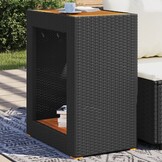 Retoure Tuinbijzettafel met Houten Blad - Zwart Poly Rattan (60x40x75 cm) - 34% Korting!