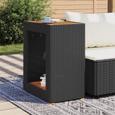Retoure Tuinbijzettafel met Houten Blad - Zwart Poly Rattan (60x40x75 cm) - 34% Korting!