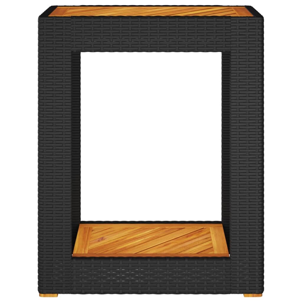 Retoure Tuinbijzettafel met Houten Blad - Zwart Poly Rattan (60x40x75 cm) - 34% Korting!
