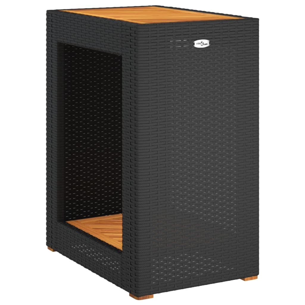 Retoure Tuinbijzettafel met Houten Blad - Zwart Poly Rattan (60x40x75 cm) - 34% Korting!