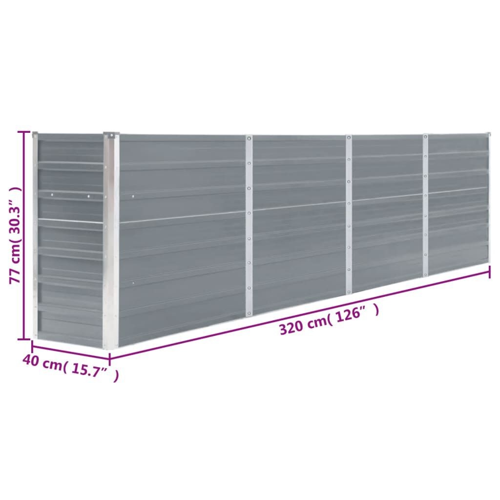 Verhoogd Tuinbed 320x40x77 cm Gegalvaniseerd Staal Grijs - 34% Korting!