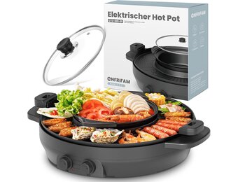 Elektrische Hot Pot & Grill 2-in-1 - 2200W - Rookvrij - Zwart (34% Korting)