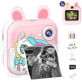 CATGIFF Instant camera voor kinderen, HD, instant camera voor kinderen, met kaart van 32 GB, kleurrijke pennen en printpapier, cadeaus voor jongens en meisjes, 3 tot 12 jaar, roze