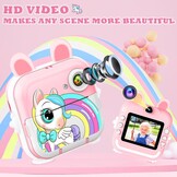 CATGIFF Instant camera voor kinderen, HD, instant camera voor kinderen, met kaart van 32 GB, kleurrijke pennen en printpapier, cadeaus voor jongens en meisjes, 3 tot 12 jaar, roze