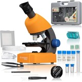 Bresser Junior Microscope Set with Accessories and Transport Case | Lighting, Dimmable LED, 5 preparations and 7 slides, Artemia grow kit, Battery operated, Hard case