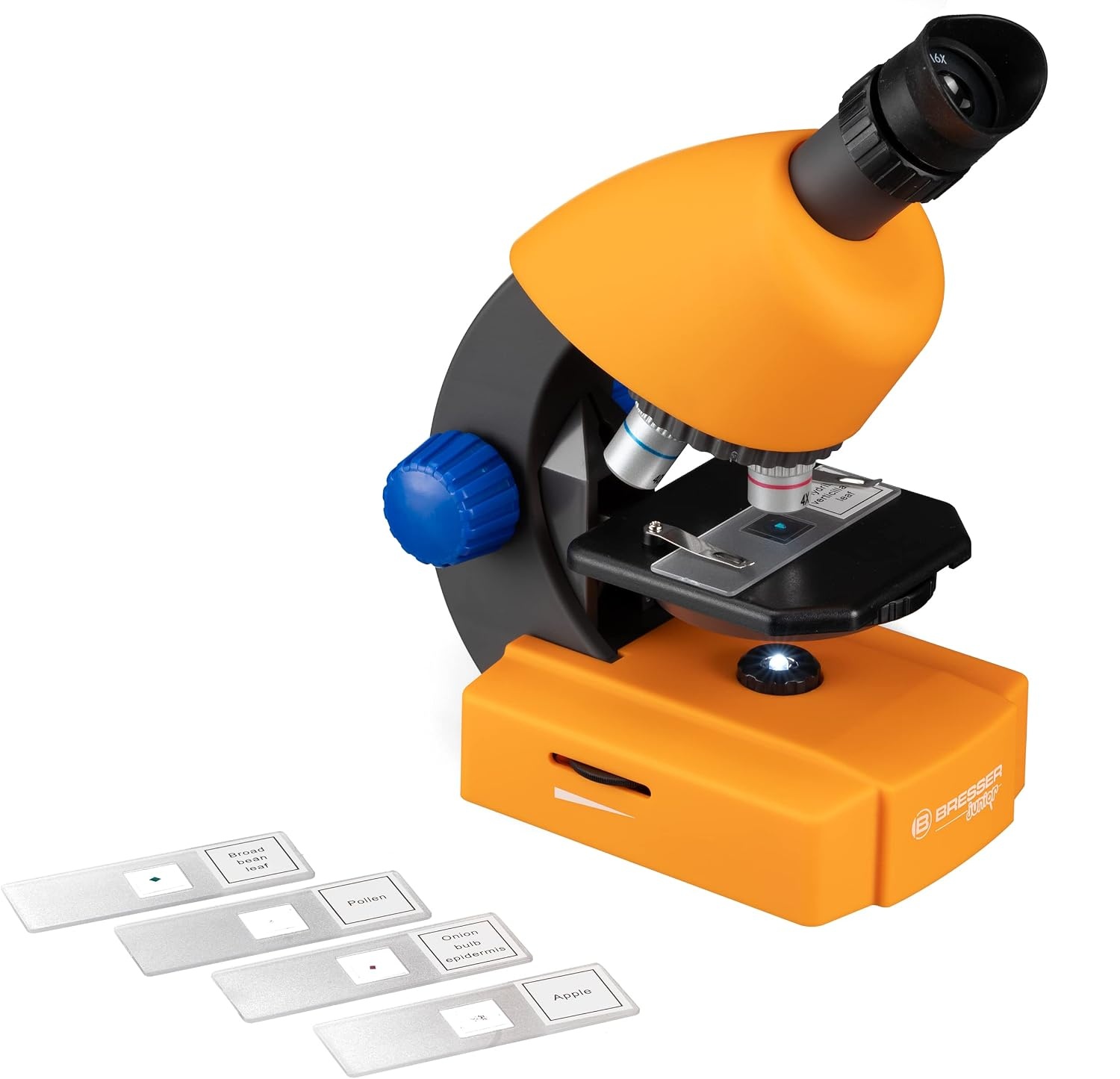 Bresser Junior Microscope Set with Accessories and Transport Case | Lighting, Dimmable LED, 5 preparations and 7 slides, Artemia grow kit, Battery operated, Hard case