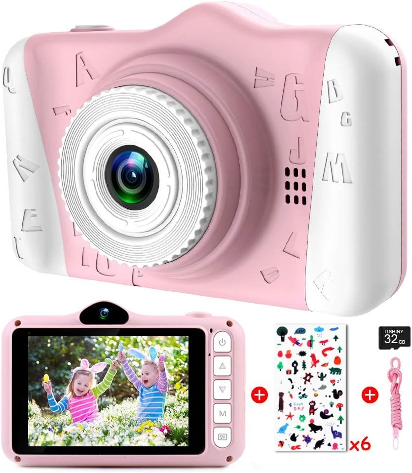 Kinderfotocamera - Camera voor Kinderen met Groot Display van 3,5 Inch, 1080P HD 12 MP, geïntegreerde SD-kaart, 32 GB, USB Oplaadbaar, Digitale Camera, Meisjes, Jongens, Verjaardag, Kerstmis, Geschenk