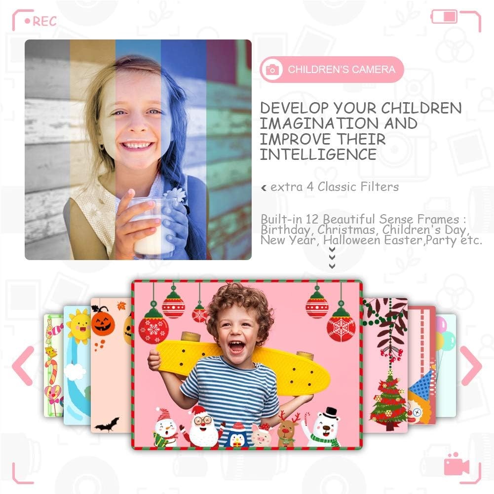 Kinderfotocamera - Camera voor Kinderen met Groot Display van 3,5 Inch, 1080P HD 12 MP, geïntegreerde SD-kaart, 32 GB, USB Oplaadbaar, Digitale Camera, Meisjes, Jongens, Verjaardag, Kerstmis, Geschenk